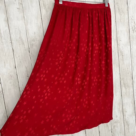 Handmade Red Flowy Star Graphic Midi Pleated 4th Of July Lightweight Skirt - Picture 3 of 8